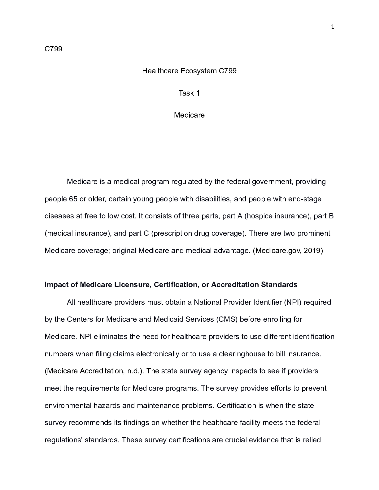Preview of Medicare.edited  3 .edited  2 .docx  C799  Healthcare Ecosystem C799  Task 1  Medicare  Me